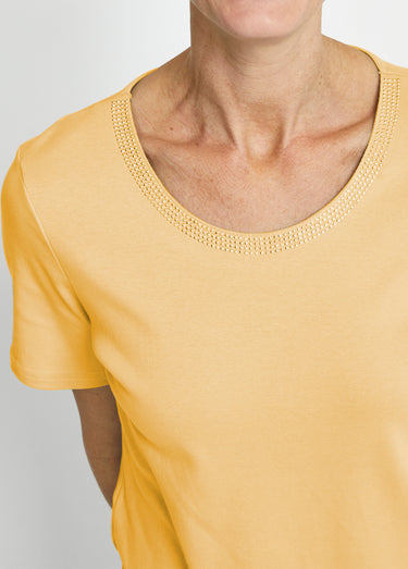 T-shirt manches courtes fantaisie cloutée Jaune