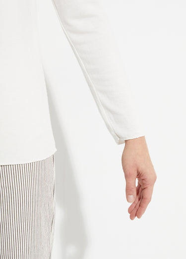 Pull fin avec angora et laine, col V Ecru