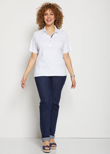 T-shirt jersey col polo manches courtes Blanc
