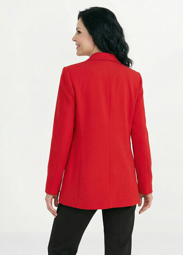 Veste blazer unie coupe droite col tailleur Rouge