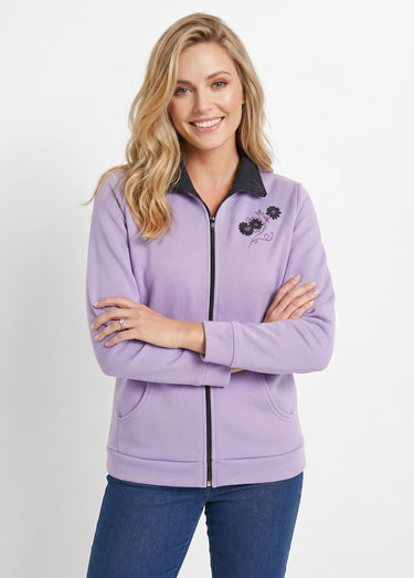 Veste molleton zippée brodée Lilas/Marine
