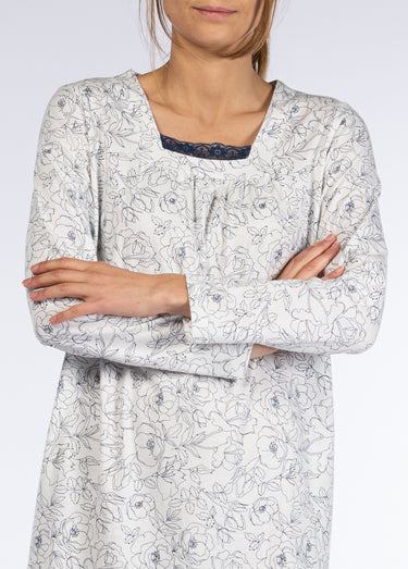 Chemise de nuit manches longues détail col Marine