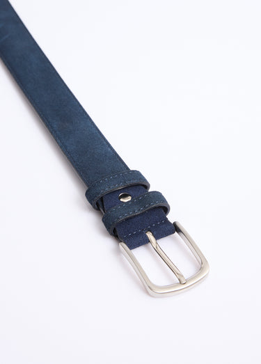 Ceinture cuir suédé et boucle métallisée Bleu Marine