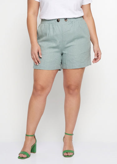 Short large élastiqué avec lin Vert
