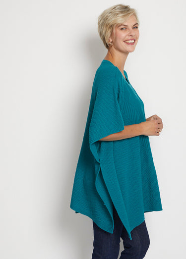 Pull cape en maille reliefée Vert