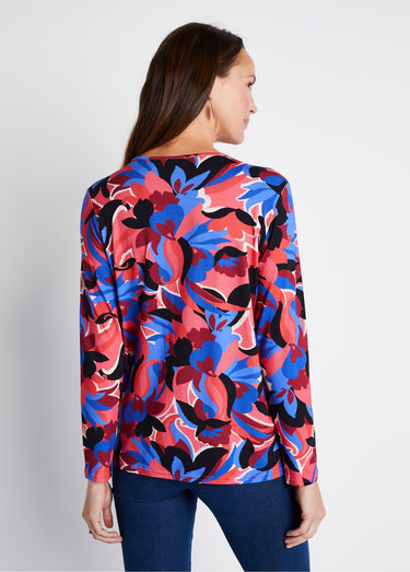 T-shirt droit manches longues imprimé Bleu/Rose
