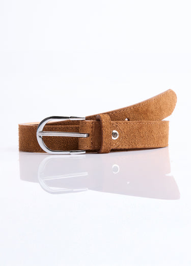 Ceinture fine cuir suédé boucle arrondie Camel