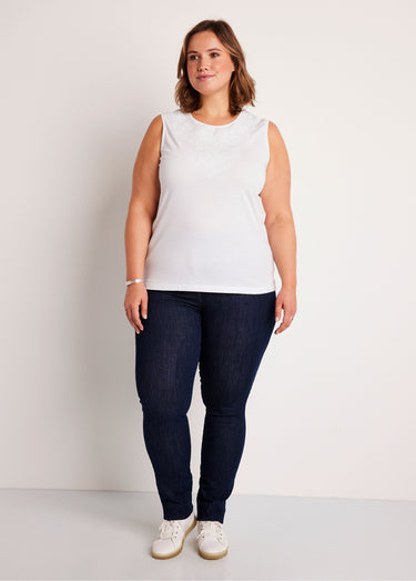 Débardeur uni court brodé sequins Blanc