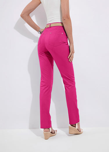 Pantalon droit coton stretch 5 poches Fuchsia