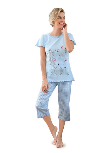 Pyjama court coton imprimé Bleu