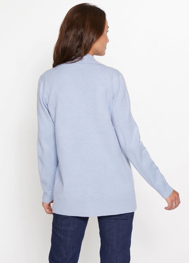 Gilet boutonné mi long col tailleur Bleu Grise