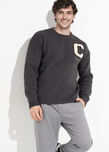 Pull épais en maille avec patch poitrine Gris