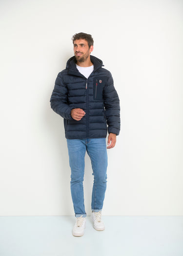 Doudoune chaude zippée à capuche Bleu