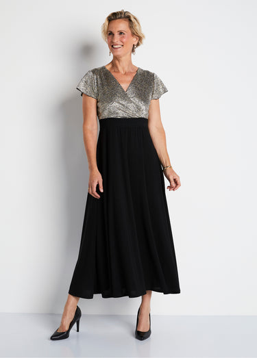 Robe longue cache-coeur bicolore Noir/Dore