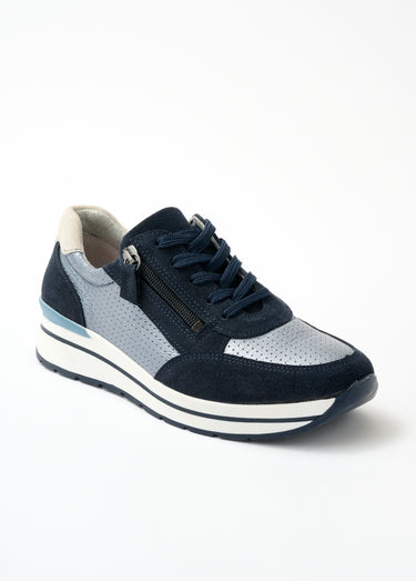 Baskets largeur confort cuir bi-matière Bleu