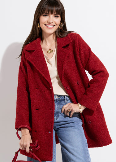 Caban long uni façon laine bouclée Brique