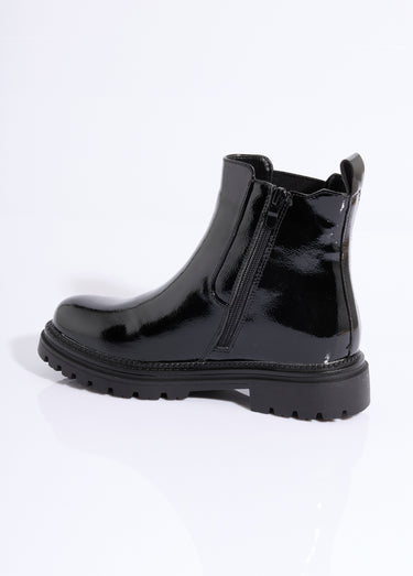 Boots Chelsea vernies semelle crantée Noir