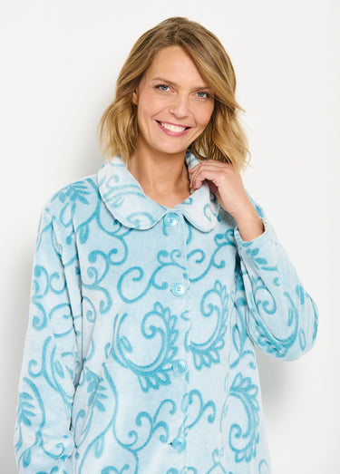Peignoir robe de chambre polaire court boutonné Vert Canard