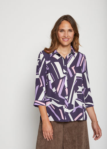 Chemisier boutonné long imprimé graphique Prune/Lilas