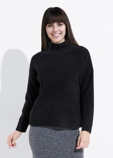 Pull col montant en maille duveteuse Noir