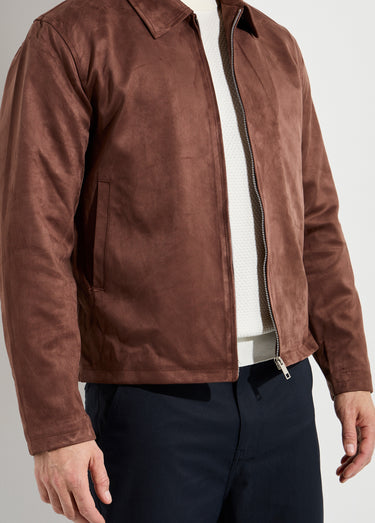 Blouson court zippé en suédine Marron