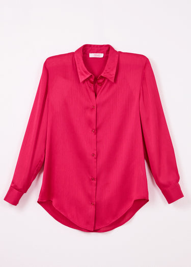 Chemisier boutonné satin manches longues Fuchsia