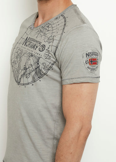 T-shirt petit col V avec détails used Gris