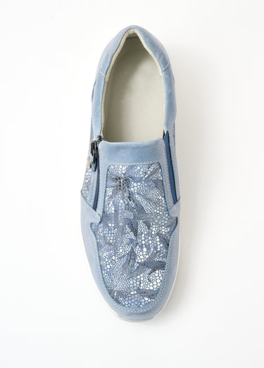 Mocassins largeur confort zippés cuir Bleu