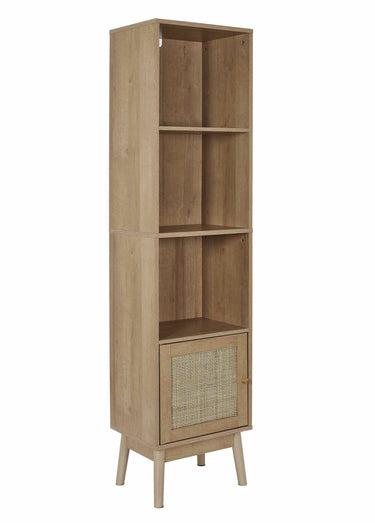 Meuble colonne sur pieds bois et cannage Marron
