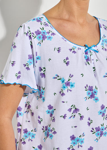 Chemise de nuit coton manches courtes Turquoise/Parme