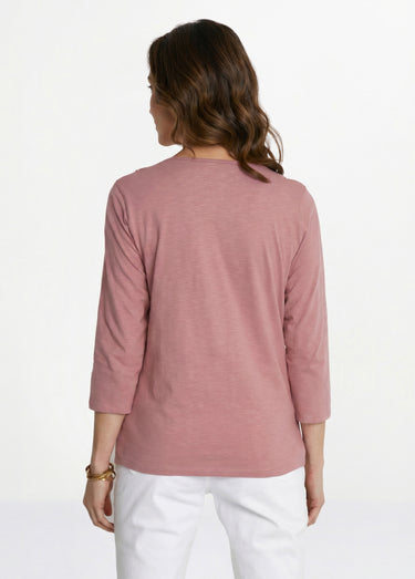 T-shirt manches 3/4 coton et macramé Rose