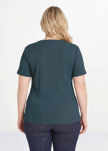 T-shirt coton côtelé col rond Marine