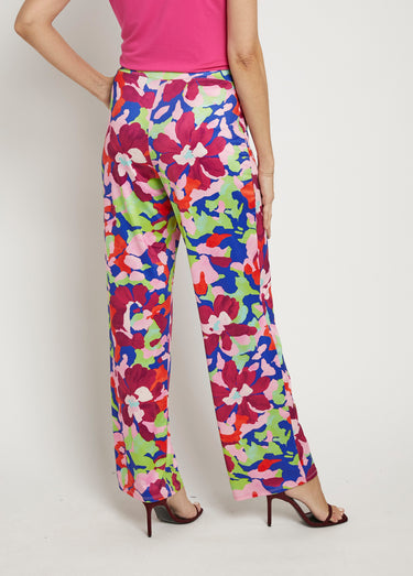 Pantalon fluide stretch, motif fleuri pop Rose imprimé
