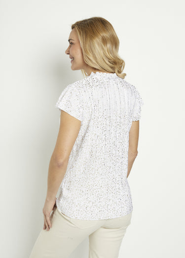 T-shirt long imprimé doré manches courtes Blanc
