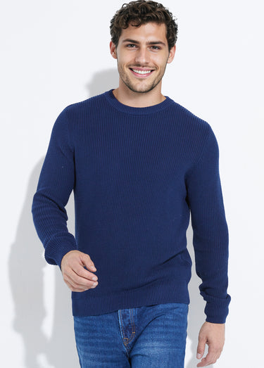 Pull col rond maille torsadée pur coton Marine