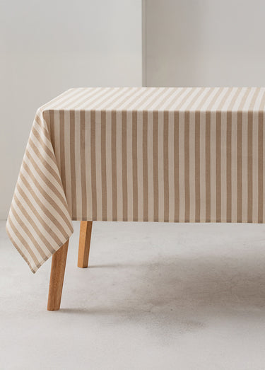 Nappe anti taches pur coton, rayures Beige