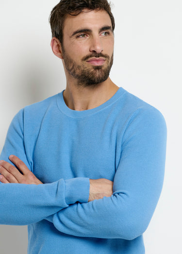 Pull col rond maille piquée fantaisie Bleu