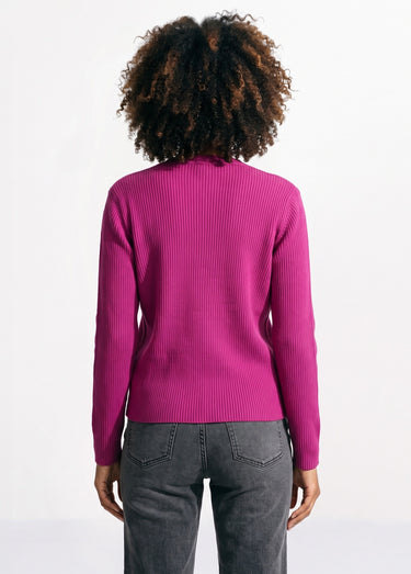 Cardigan boutonné maille côtelée unie Cyclamen