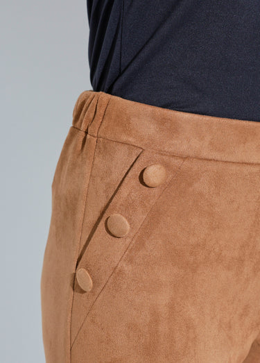Pantalon droit ceinture élastiquée tissu suédé Camel