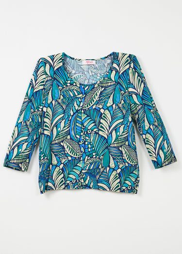 T-shirt col rond imprimé patchwork Bleu/Vert