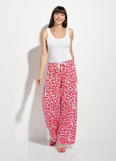 Pantalon large avec motif léopard fluo Fuschia/Rouge