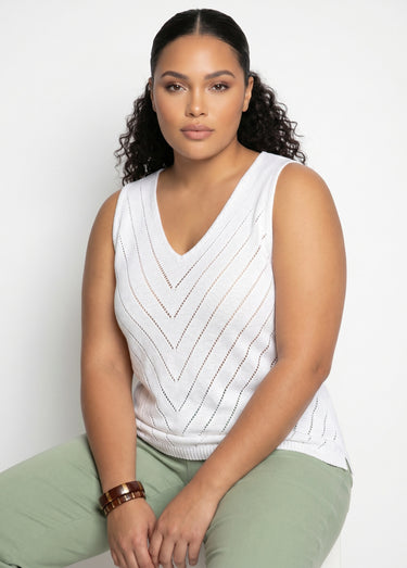 Pull débardeur fin ajouré coton Blanc