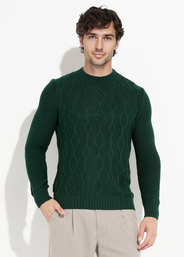 Pull irlandais chaud avec laine col rond Vert