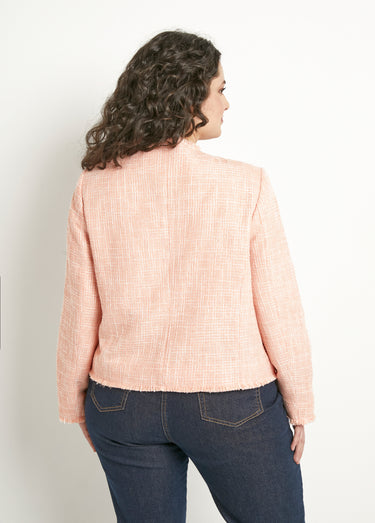 Veste sans col boutonnée courte tissu natté uni Abricot