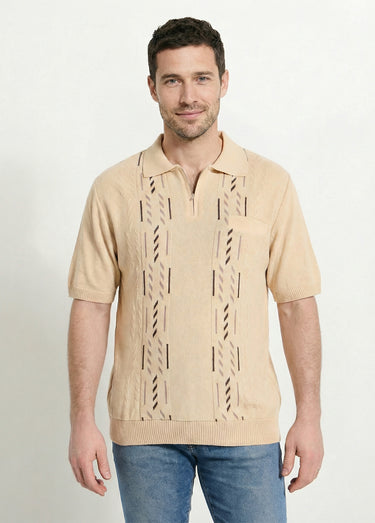Pull col polo zippé manches courtes Beige