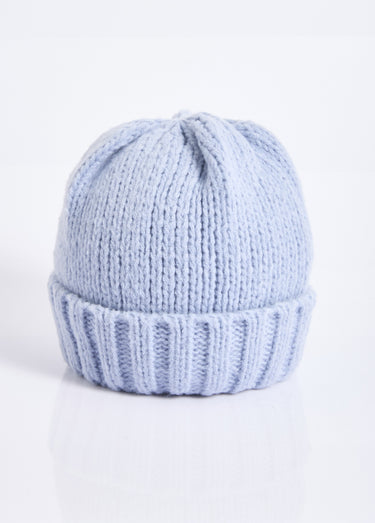 Bonnet pastel en maille cotelée à revers Bleu Ciel