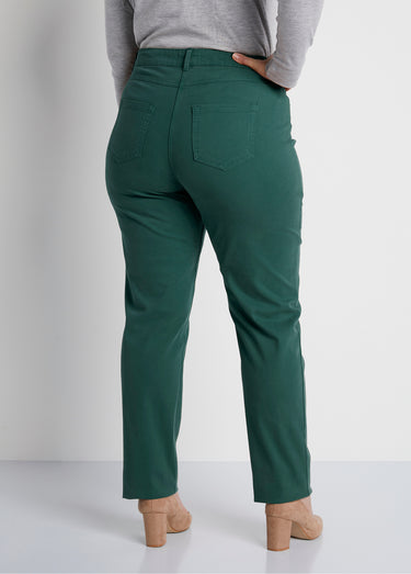 Pantalon droit 5 poches coton stretch Vert