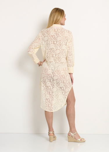Robe chemisier longue en dentelle Ecru
