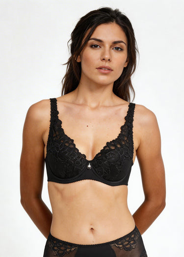 Soutien-gorge avec armatures dentelle et microfibre Noir