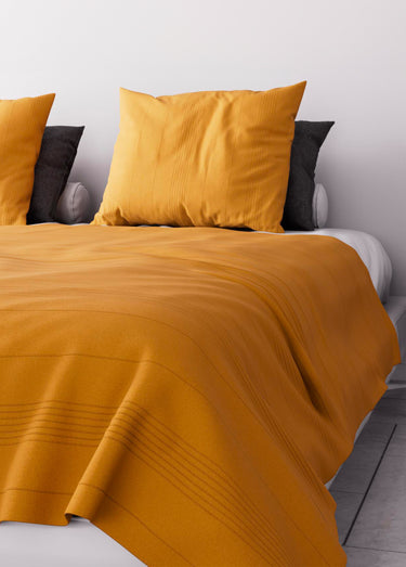 Jeté de canapé bachette coton, motif lignes Moutarde